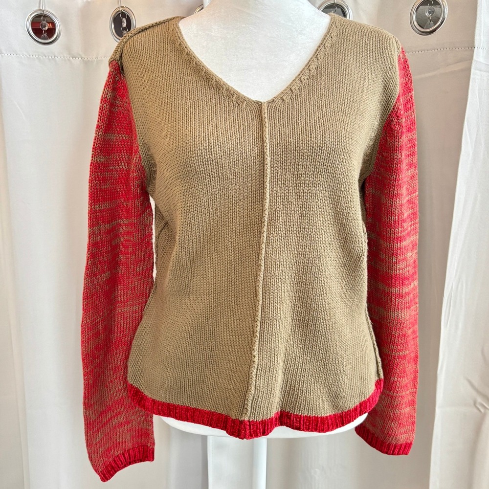 Cousin Johnny Womens V Neck Sweater Colorblock Oversized Small Rustic Boho 19960
